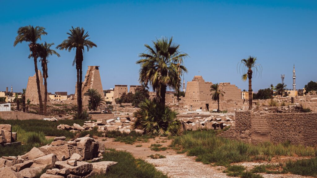 The temple ruins and palms of Karnak at Luxor