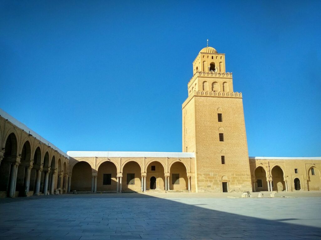 The minaret and courtyard of the Great Mosque of Kairouan