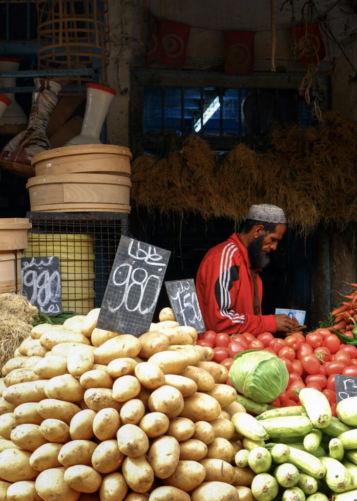 A produce stall in the medina of Sfax